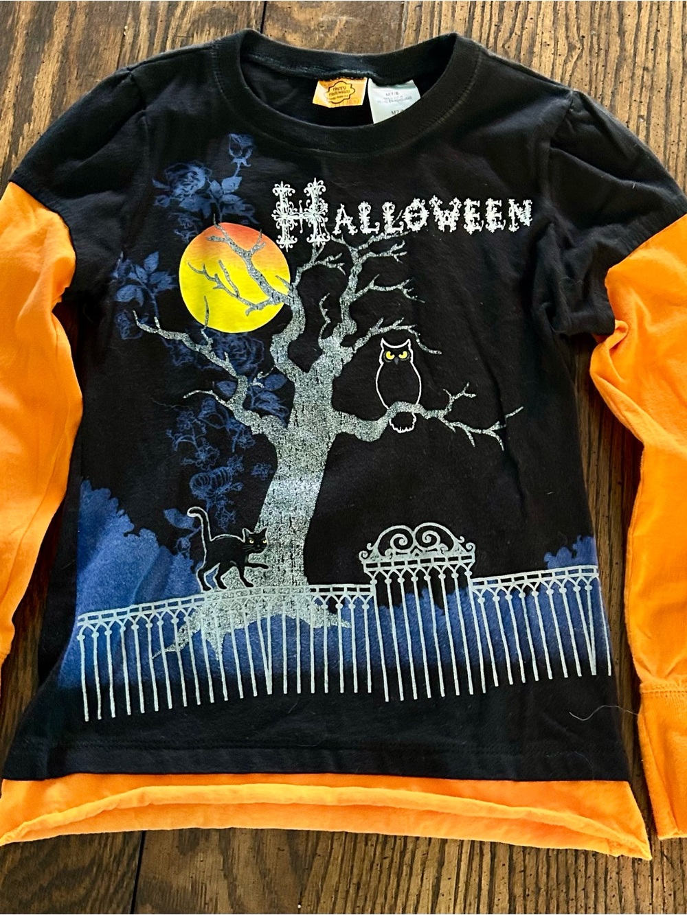 Black & Orange Halloween Long-Sleeve Tee Kids M/7/8